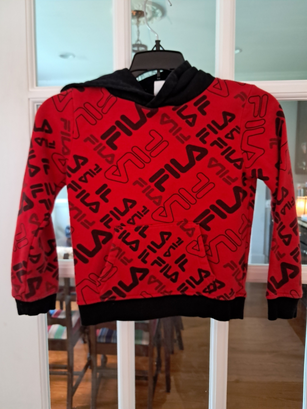 Fila Kids Red Pullover Hoodie with Black Logo Print